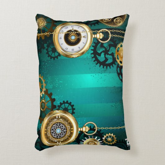 スチームパンクジュエリーウォッチを緑の背景 アクセントクッション (正面(垂直))