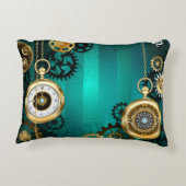 スチームパンクジュエリーウォッチを緑の背景 アクセントクッション (裏面)
