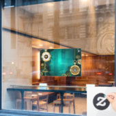 スチームパンクジュエリーウォッチを緑の背景 ウィンドウサイン (カフェ窓)