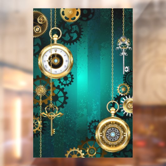 スチームパンクジュエリーウォッチを緑の背景 ウィンドウサイン (シート2)