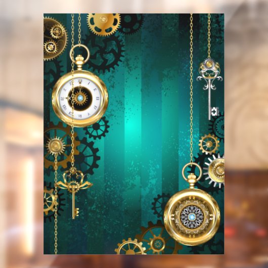 スチームパンクジュエリーウォッチを緑の背景 ウィンドウサイン (シート2)