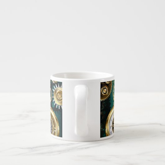スチームパンクジュエリーウォッチを緑の背景 エスプレッソカップ (裏面)