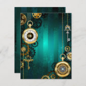スチームパンクジュエリーウォッチを緑の背景 エンクロージャーカード (正面/裏面)