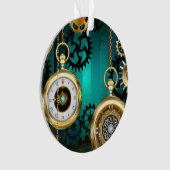 スチームパンクジュエリーウォッチを緑の背景 オーナメント (正面)