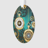 スチームパンクジュエリーウォッチを緑の背景 オーナメント (正面)