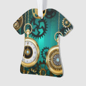 スチームパンクジュエリーウォッチを緑の背景 オーナメント (正面)