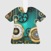 スチームパンクジュエリーウォッチを緑の背景 オーナメント (裏面)