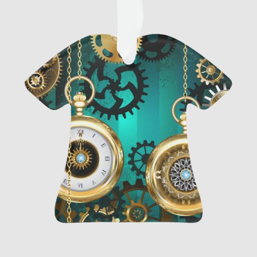 スチームパンクジュエリーウォッチを緑の背景 オーナメント (正面)
