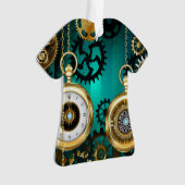 スチームパンクジュエリーウォッチを緑の背景 オーナメント (正面)