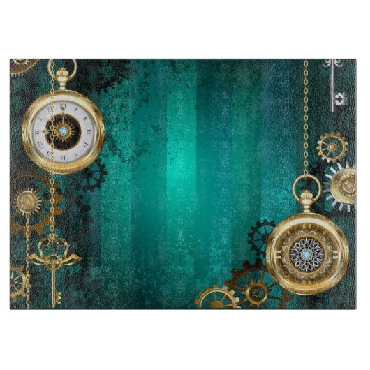 スチームパンクジュエリーウォッチを緑の背景 カッティングボード (正面)