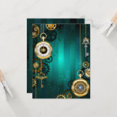 スチームパンクジュエリーウォッチを緑の背景 カード (正面/裏面インサイチュ)