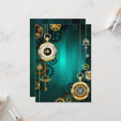 スチームパンクジュエリーウォッチを緑の背景 カード (正面/裏面インサイチュ)