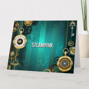 スチームパンクジュエリーウォッチを緑の背景 カード