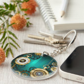 スチームパンクジュエリーウォッチを緑の背景 キーホルダー (正面右)