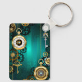 スチームパンクジュエリーウォッチを緑の背景 キーホルダー (裏面)