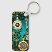 スチームパンクジュエリーウォッチを緑の背景 キーホルダー (裏面)