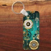 スチームパンクジュエリーウォッチを緑の背景 キーホルダー (正面)
