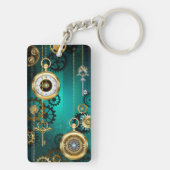 スチームパンクジュエリーウォッチを緑の背景 キーホルダー (裏面)