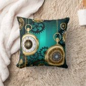 スチームパンクジュエリーウォッチを緑の背景 クッション (ブランケット)