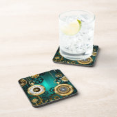 スチームパンクジュエリーウォッチを緑の背景 コースター (右側)