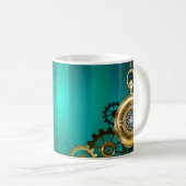 スチームパンクジュエリーウォッチを緑の背景 コーヒーマグカップ (正面右)