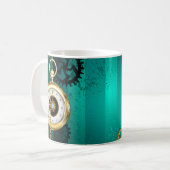 スチームパンクジュエリーウォッチを緑の背景 コーヒーマグカップ (正面左)