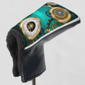 スチームパンクジュエリーウォッチを緑の背景 ゴルフヘッドカバー (3/4 正面)