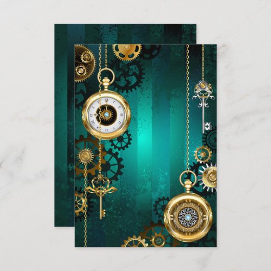スチームパンクジュエリーウォッチを緑の背景 サンキューカード (正面/裏面)