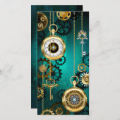 スチームパンクジュエリーウォッチを緑の背景 シーズンカード (正面/裏面)