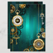 スチームパンクジュエリーウォッチを緑の背景 シーズンカード (正面/裏面)