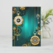 スチームパンクジュエリーウォッチを緑の背景 シーズンカード (スタンド正面)