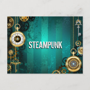 スチームパンクジュエリーウォッチを緑の背景 シーズンポストカード