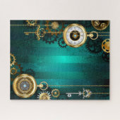 スチームパンクジュエリーウォッチを緑の背景 ジグソーパズル (横)