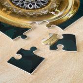 スチームパンクジュエリーウォッチを緑の背景 ジグソーパズル (側面)