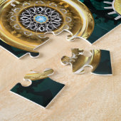 スチームパンクジュエリーウォッチを緑の背景 ジグソーパズル (側面)