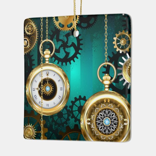 スチームパンクジュエリーウォッチを緑の背景 セラミックオーナメント (左)
