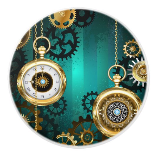 スチームパンクジュエリーウォッチを緑の背景 セラミックノブ (正面)