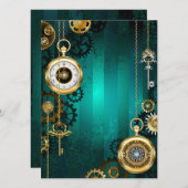 スチームパンクジュエリーウォッチを緑の背景 セーブザデート (正面/裏面)