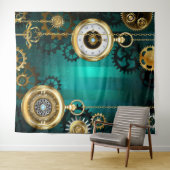 スチームパンクジュエリーウォッチを緑の背景 タペストリー (インサイチュ(横))