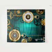 スチームパンクジュエリーウォッチを緑の背景 タペストリー (正面(横))