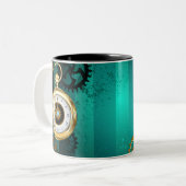 スチームパンクジュエリーウォッチを緑の背景 ツートーンマグカップ (正面左)