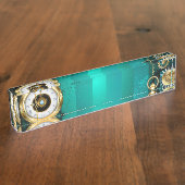 スチームパンクジュエリーウォッチを緑の背景 デスクネームプレート (側面)