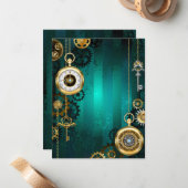スチームパンクジュエリーウォッチを緑の背景 ノートカード (正面/裏面インサイチュ)