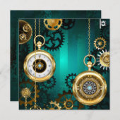 スチームパンクジュエリーウォッチを緑の背景 ノートカード (正面/裏面)