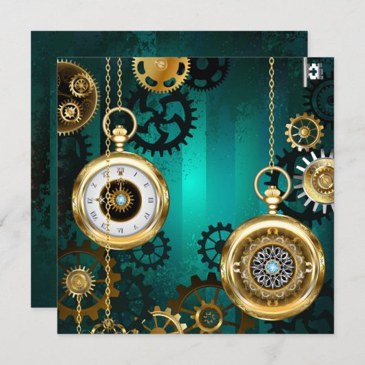 スチームパンクジュエリーウォッチを緑の背景 ノートカード (正面/裏面)