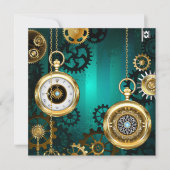 スチームパンクジュエリーウォッチを緑の背景 ノートカード (正面)