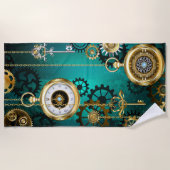 スチームパンクジュエリーウォッチを緑の背景 ビーチタオル (正面)