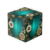 スチームパンクジュエリーウォッチを緑の背景 フォトキューブ (裏面アングル)