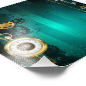 スチームパンクジュエリーウォッチを緑の背景 フォトプリント            (角)