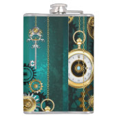 スチームパンクジュエリーウォッチを緑の背景 フラスク (裏面)